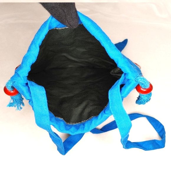 New Patchwork Kids Fish Blue Crossbody Bag Mini Tote Drawstring Red Purple Lined - Picture 9 of 11